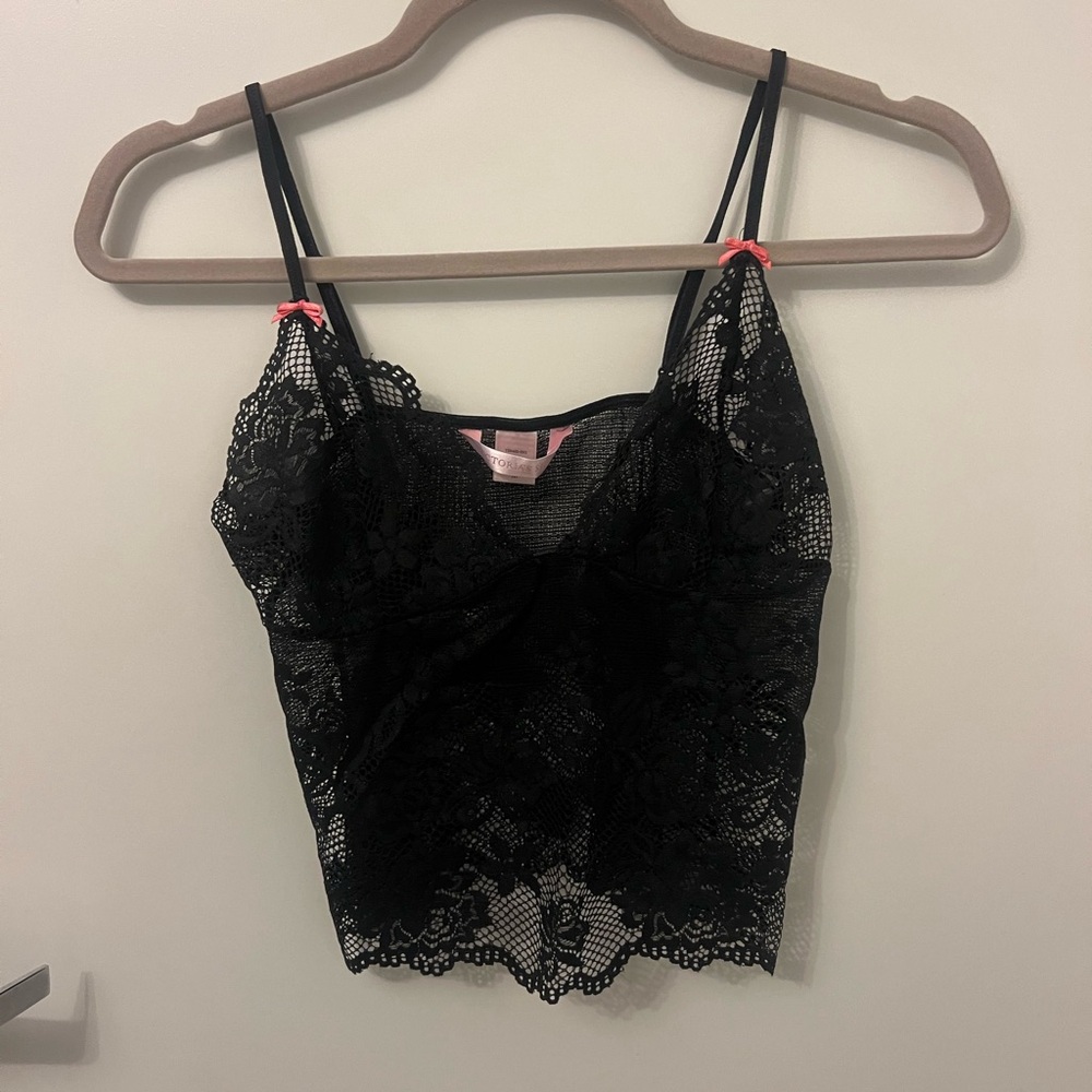 Victoria Secret Black Lace Camisole with Pink Accents